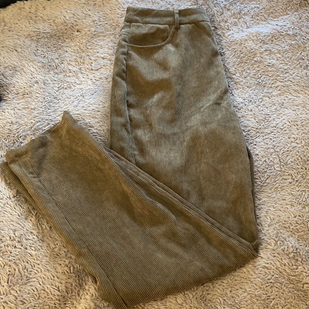 Faux corduroy army green pants